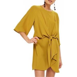 Topshop front tie mustard yellow mini dress